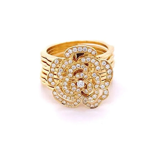 18K Yellow Gold with Diamond Flower Ring and Bracelet