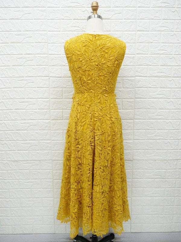 Ina Floral Lace Belted Sleeveless Midi Dress