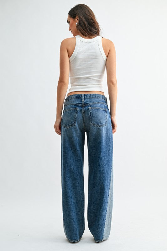 Just Black Denim Contrast Angle Seam Wide Leg