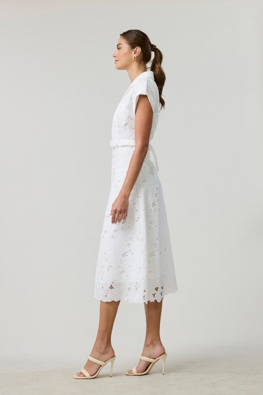 EB Luxe Elegant Lace Midi Shirt Dress