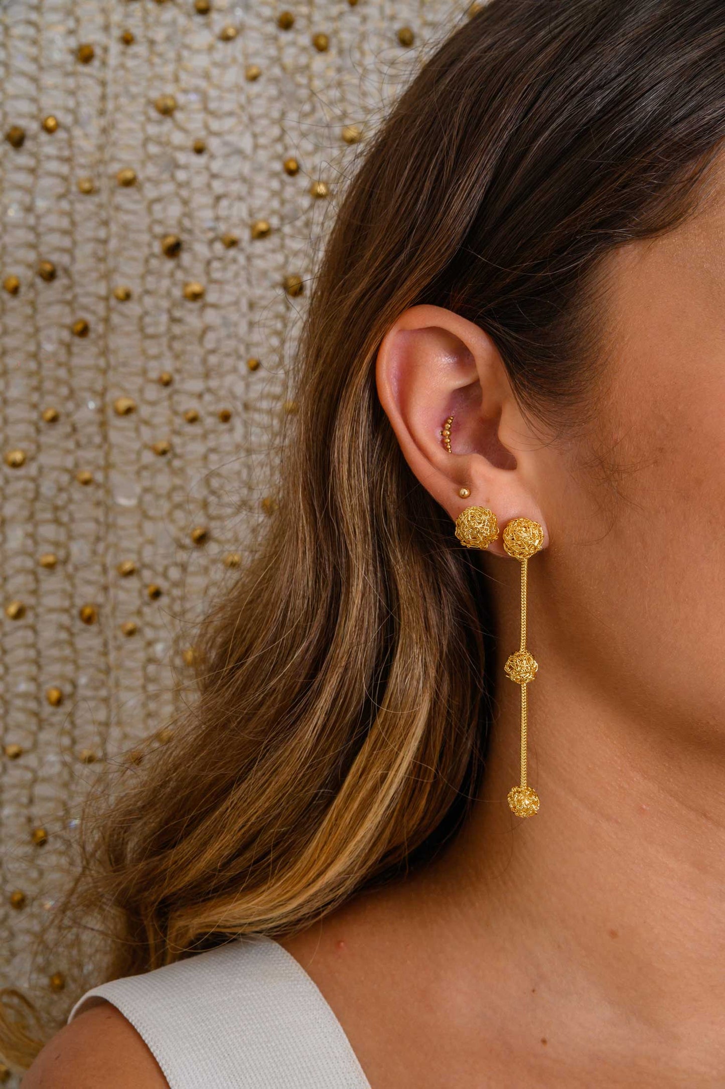 Lavish Earrings All Gold Dome Post Handmade Crochet
