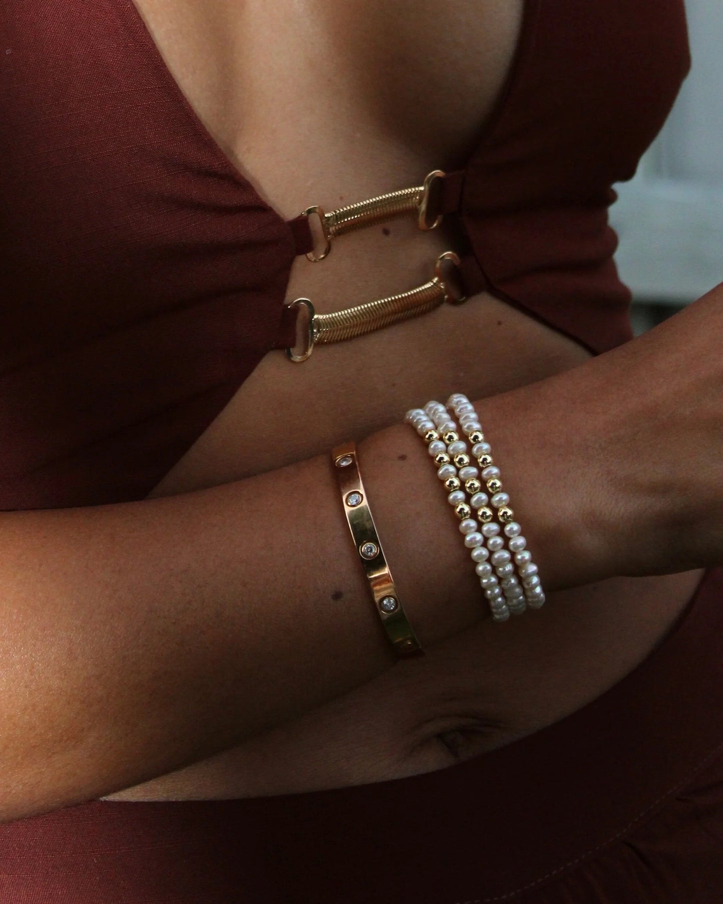 Identity Boutik Pearl & Gold Bead Bracelet