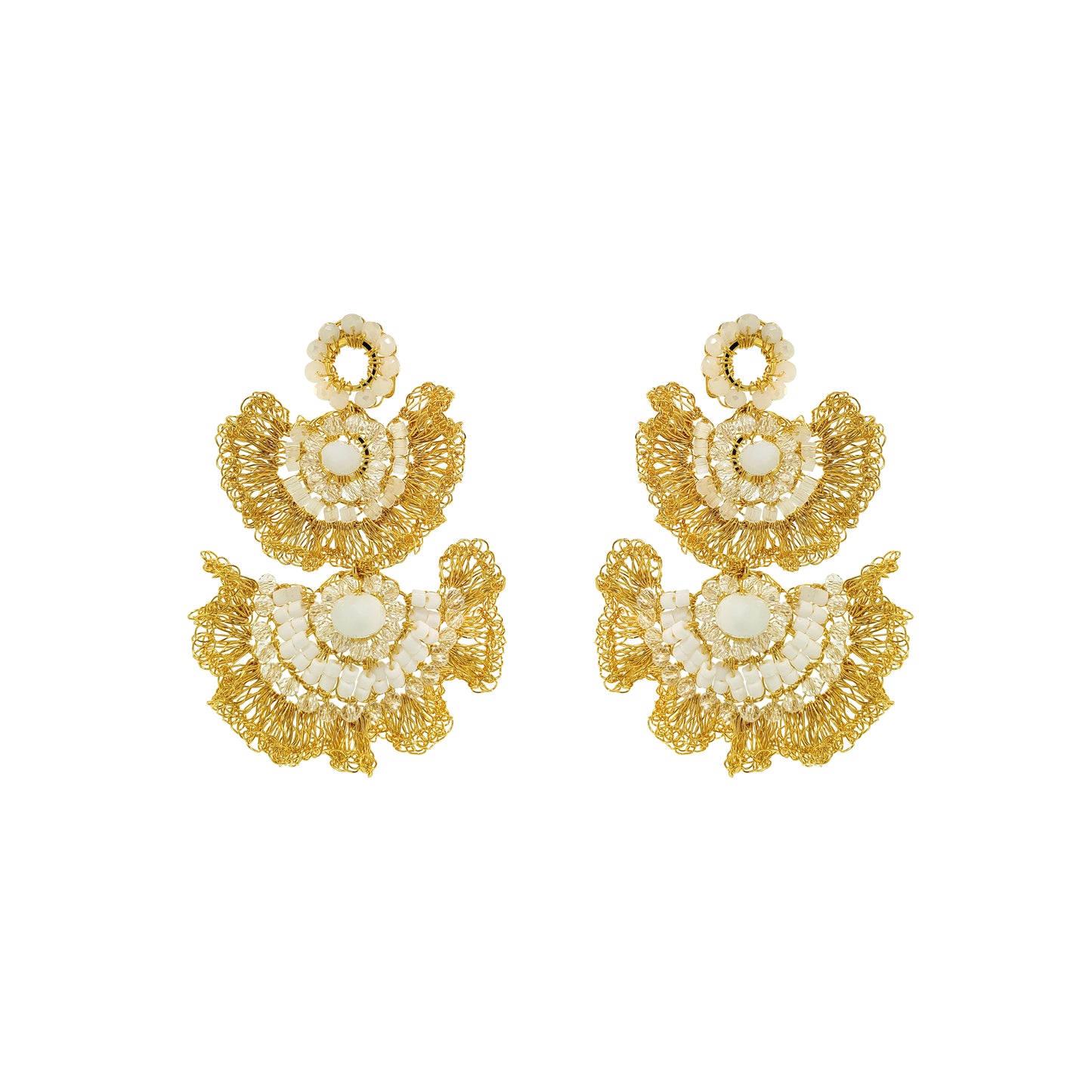 Lavish Earrings White Mix Lia Chandelier Handmade Crochet