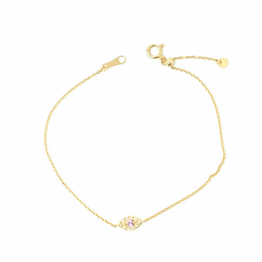 18K Yellow Gold Evil Eye Pink Sapphire & Diamond Bracelet