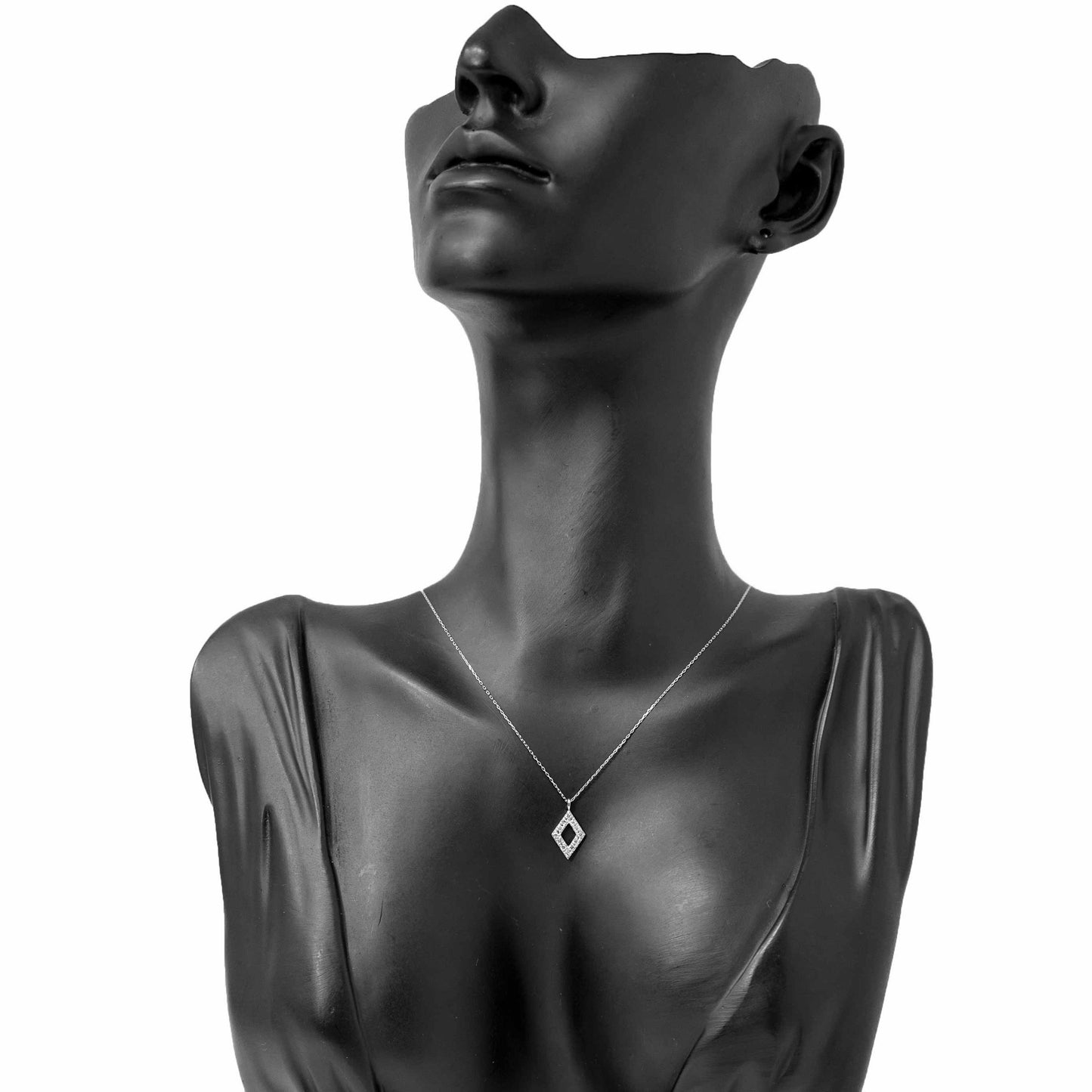18K White Gold Rhombus Diamond Pendant Necklace