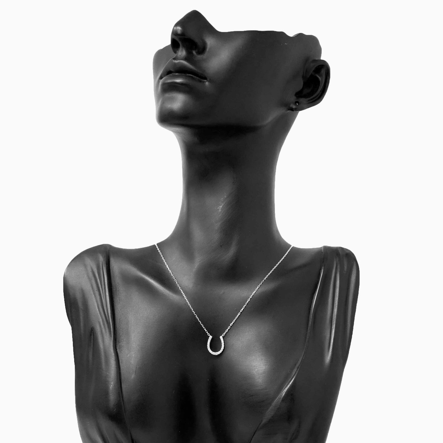 18K White Gold Horseshoe Diamond Pendant Necklace