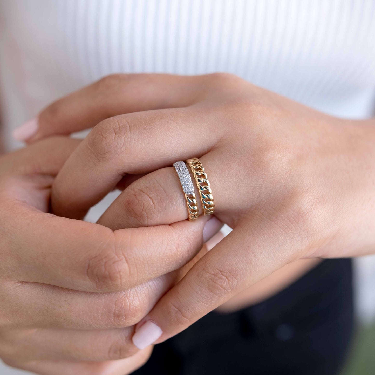 14K Yellow Gold Link Diamond Ring