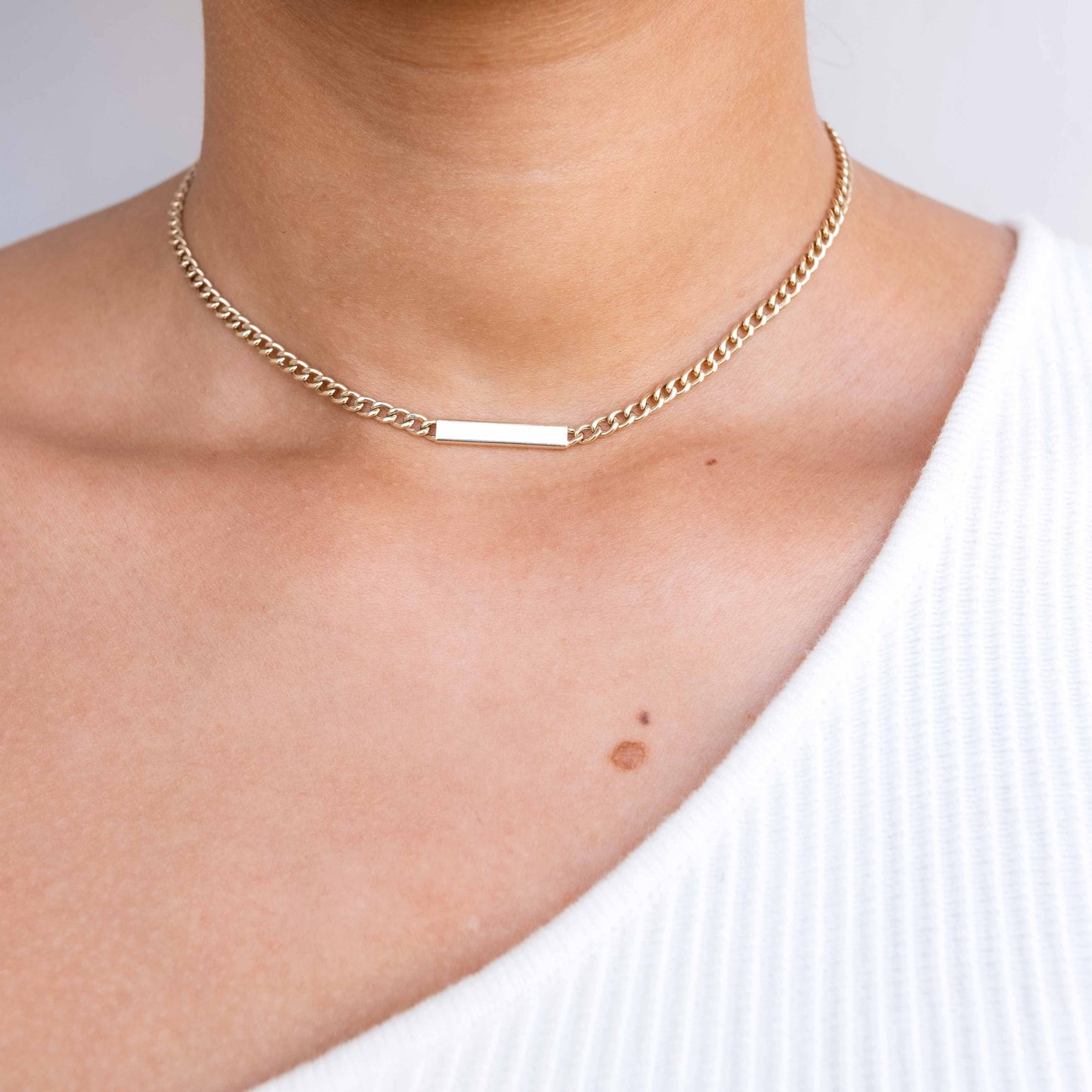 14K Yellow Gold Link Chain with Bar Necklace