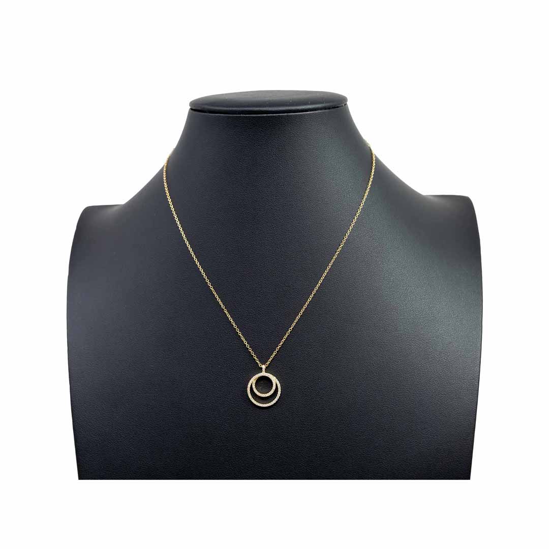 18K Yellow Gold Circle within a Circle Diamond Pendant Necklace