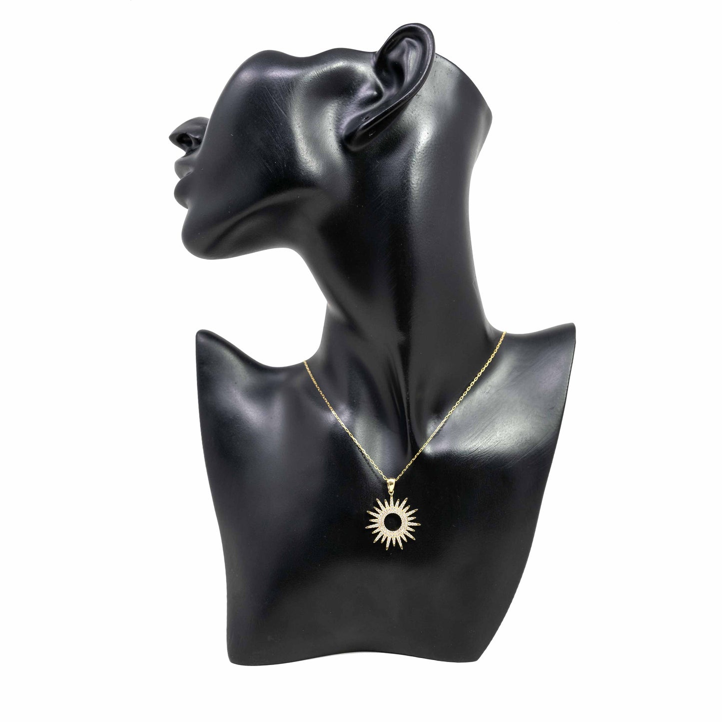 18K Yellow Gold Shining Sun Diamond Pendant Necklace