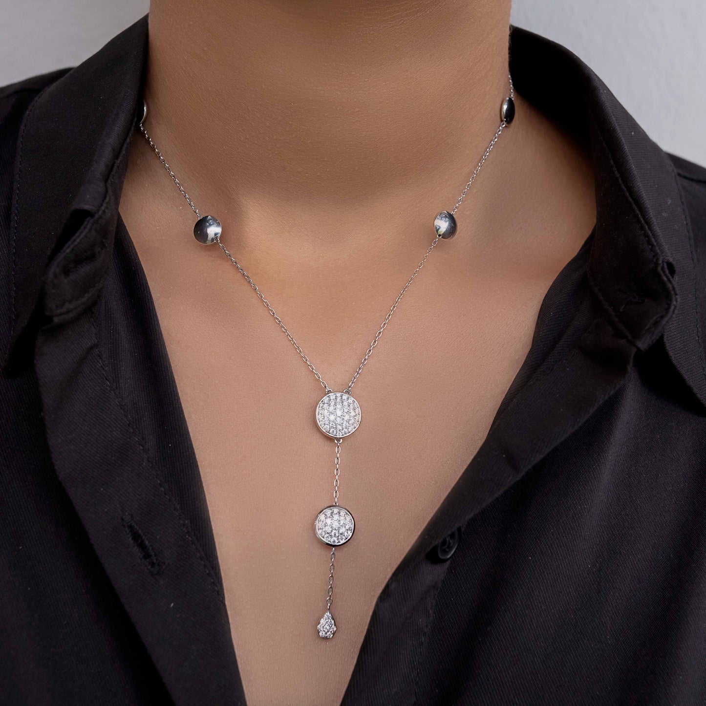 18K White Gold & Diamond Drop Necklace