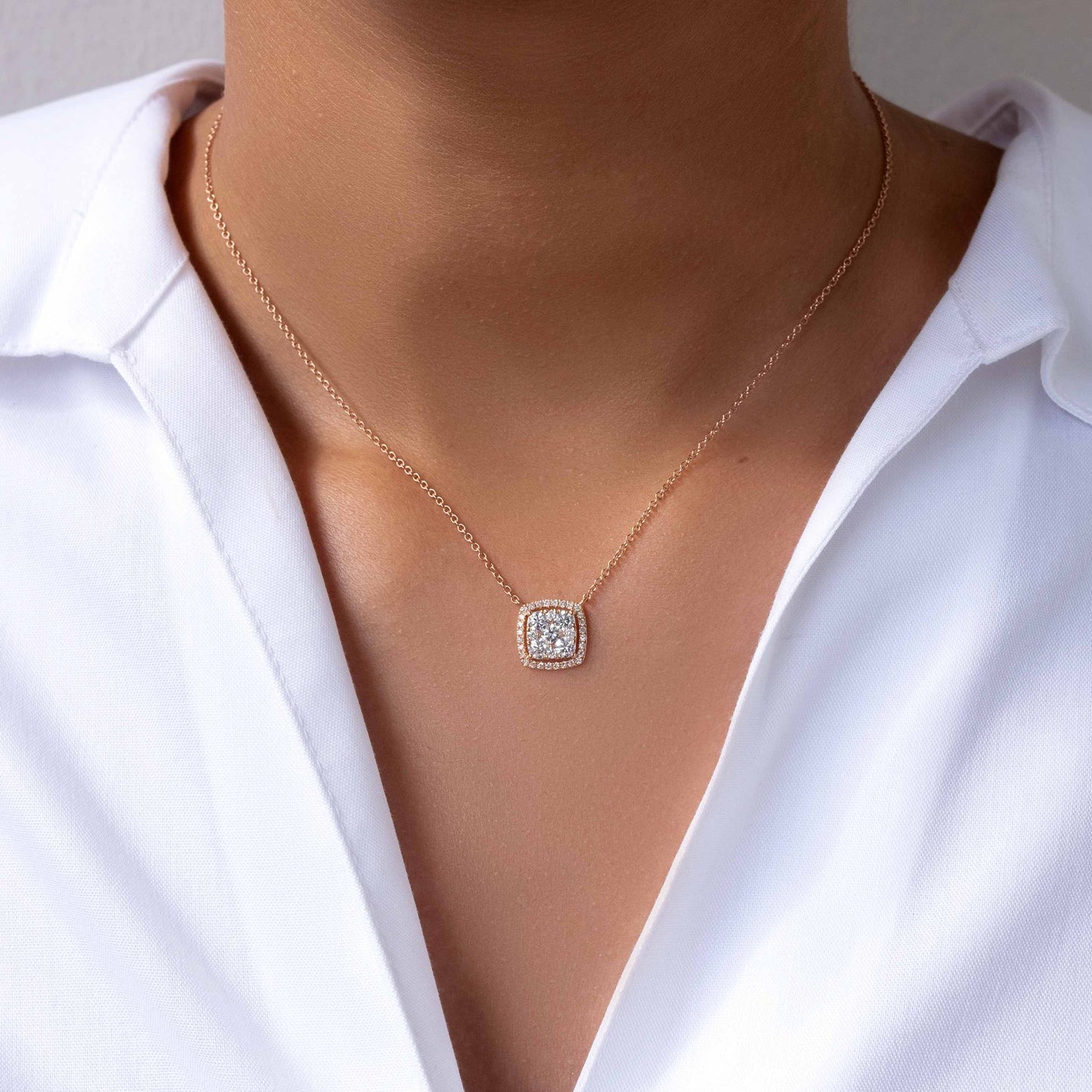 18K Rose Gold Square Diamond Necklace