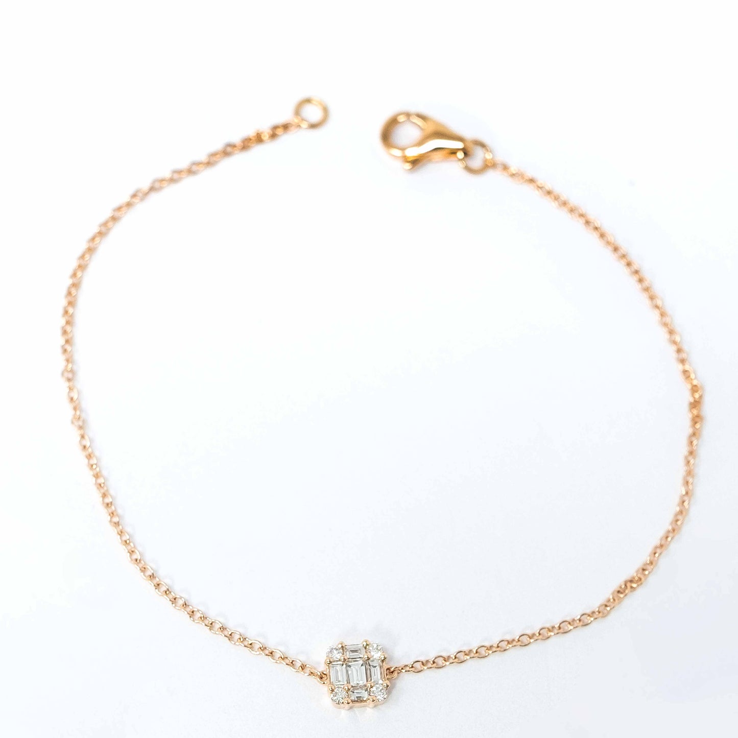 18K Rose Gold Baguette Square with Link Chain Bracelet