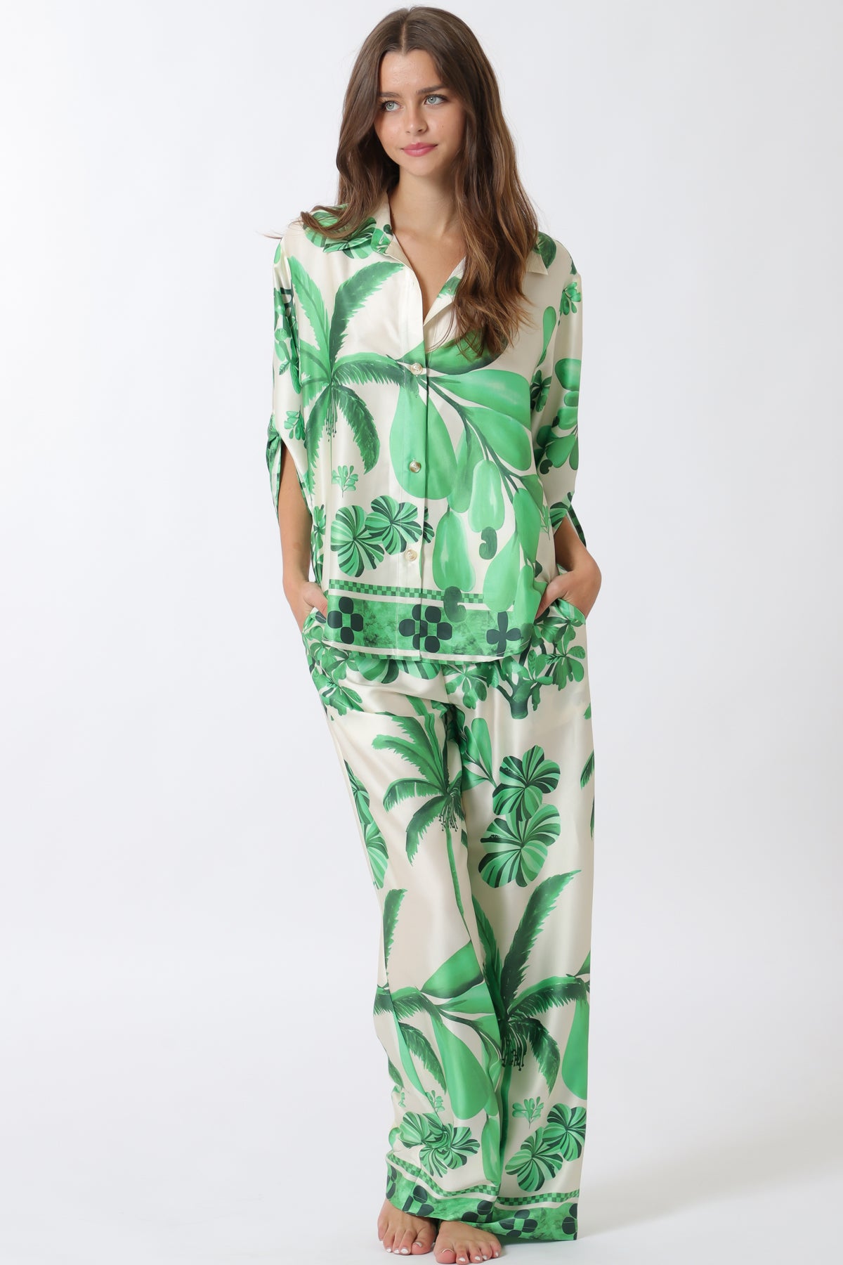 Aakaa Kimono V-neck Top and Long Pants Set
