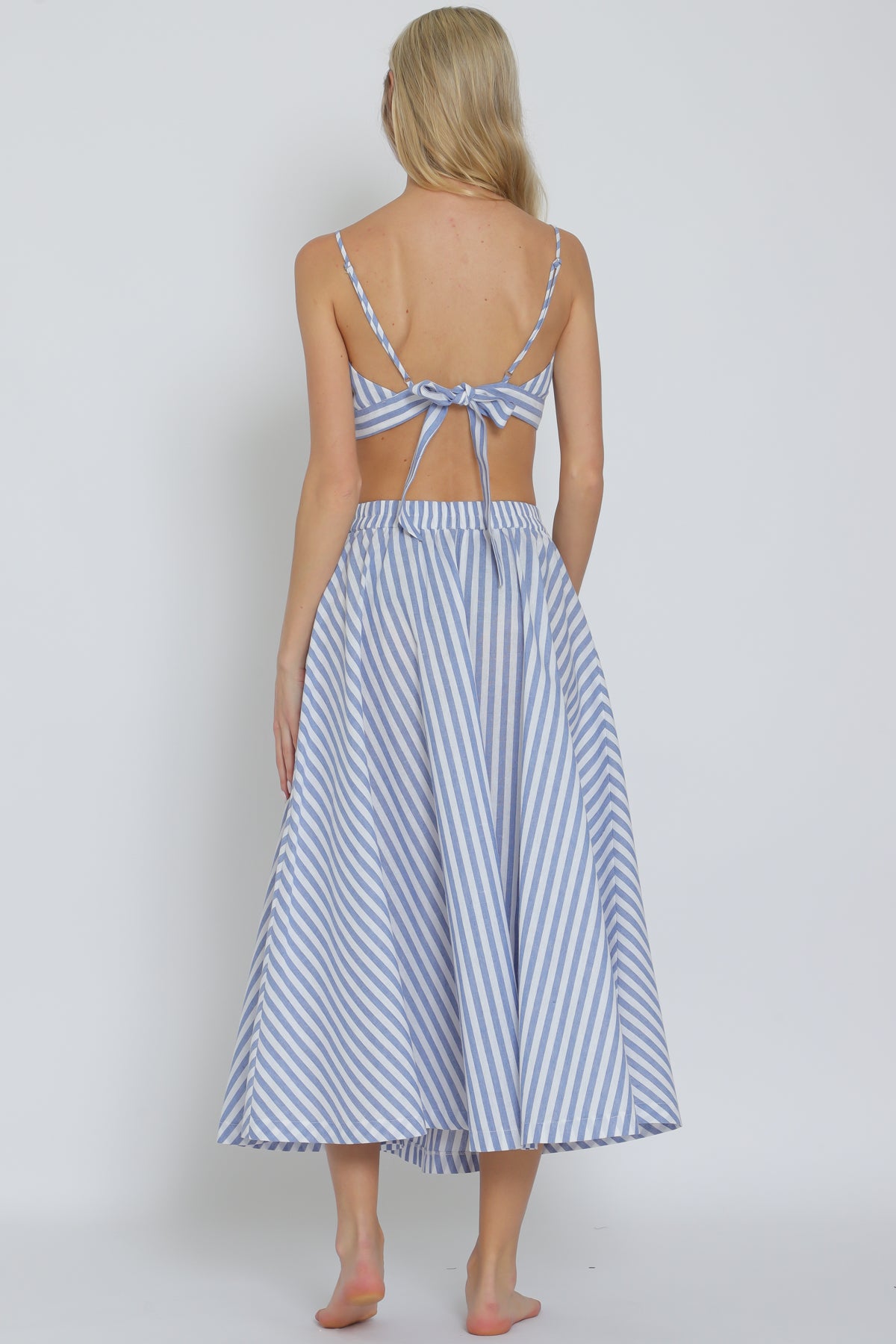 Aakaa Bra Top & High Waisted Stripe Midi Skirt Set