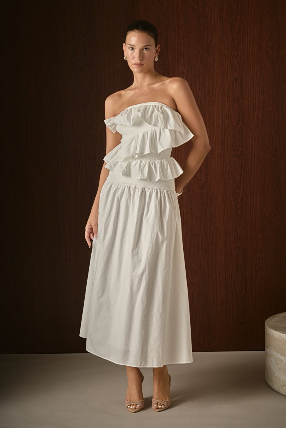 Endless Rose Strapless Ruffle Midi Dress