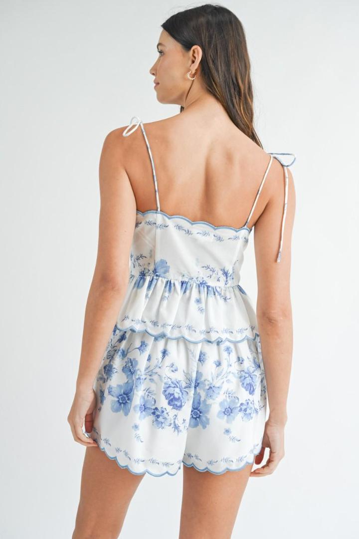 Mable Scalloped Floral Print Peplum Top and Short Set