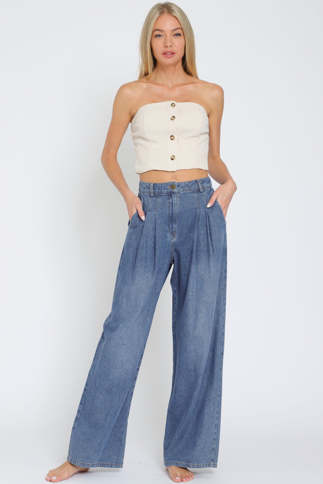 Aakaa Hight waisted Denim Long Pants