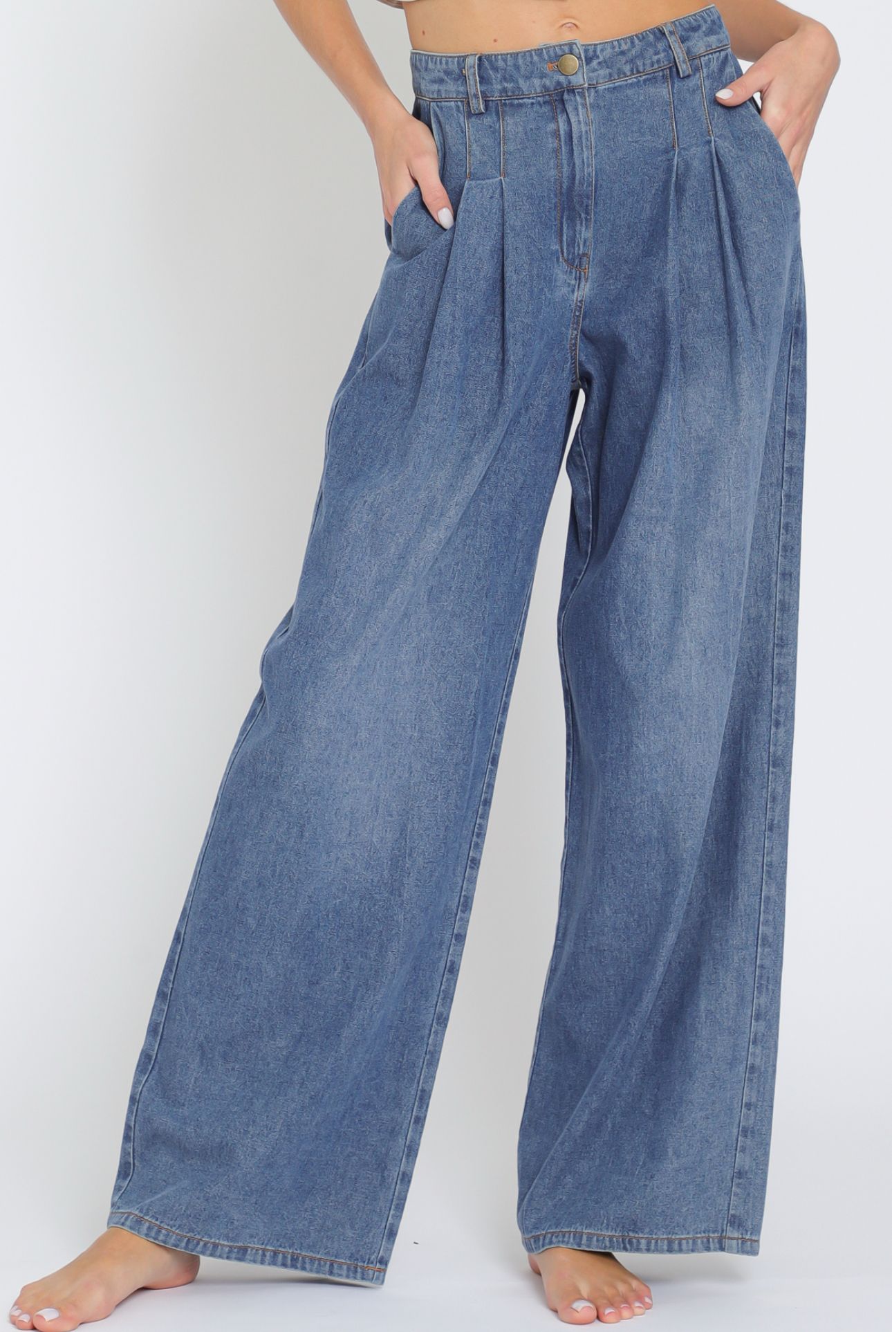 Aakaa Hight waisted Denim Long Pants Bottom