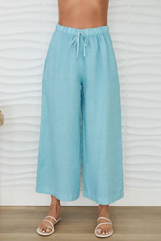 Milio Milano Drawstring Waistband Wide Leg Linen Pants Bottoms