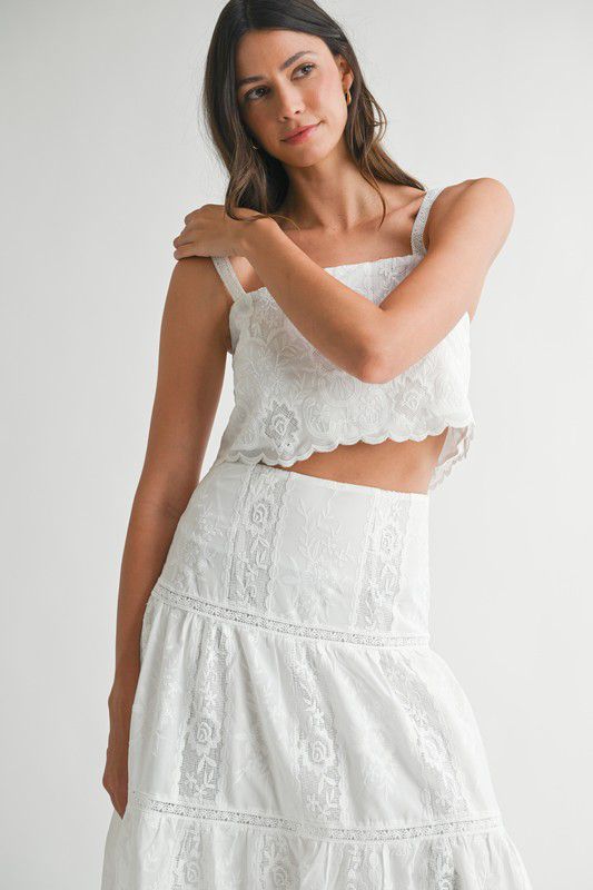 Mable Embroidered Top and Midi Skirt Set
