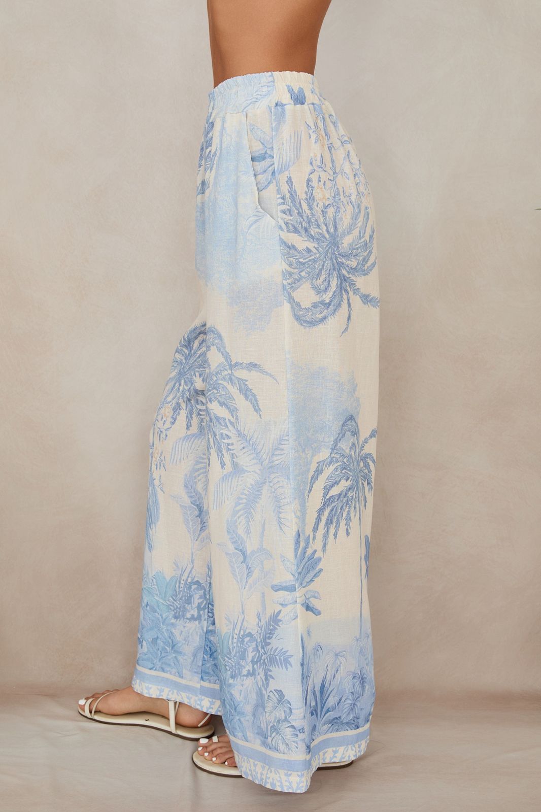 Milio Milano Tropical Palm Tree Button Down Long Sleeve Tie Top