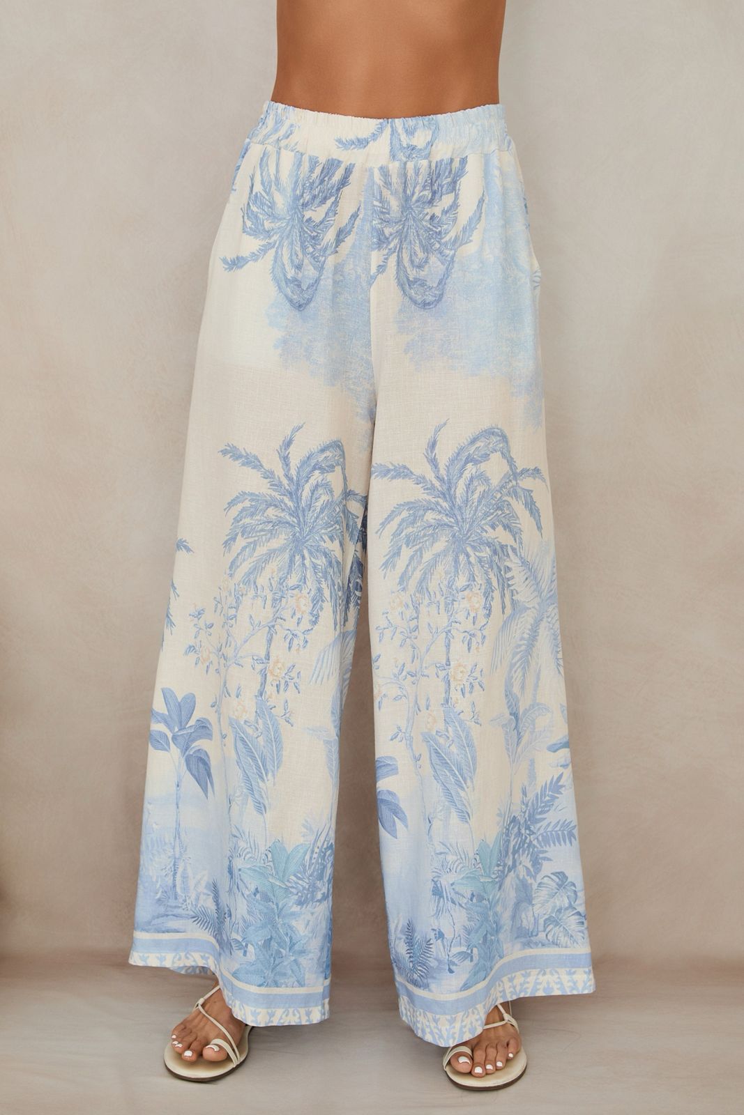 Milio Milano Tropical Palm Tree Button Down Long Sleeve Tie Top