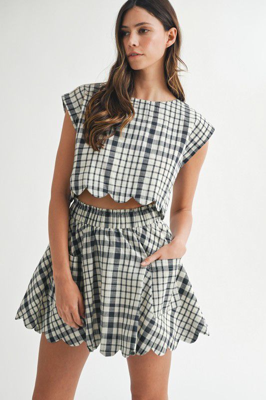 Mable Bold gingham plaid Top And Mini Skirt Set