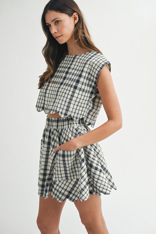 Mable Bold gingham plaid Top And Mini Skirt Set