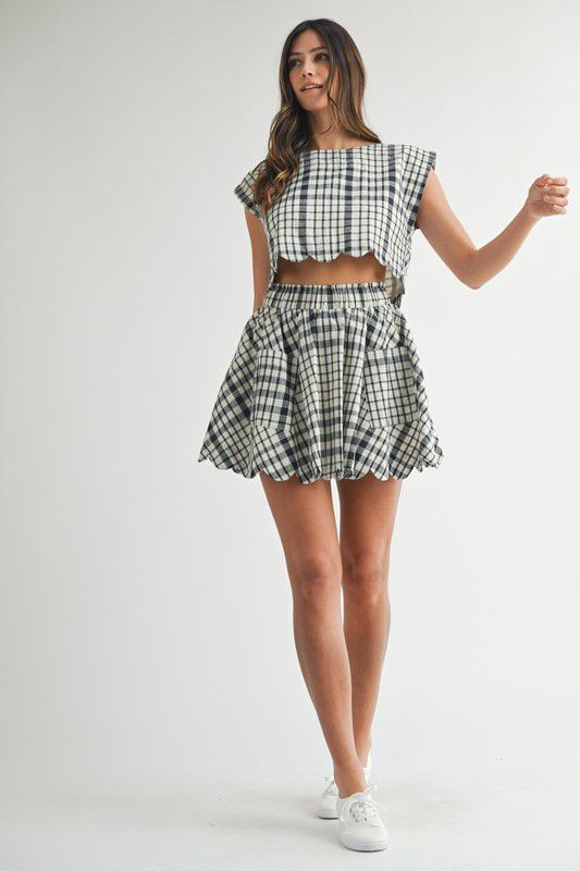 Mable Bold gingham plaid Top And Mini Skirt Set