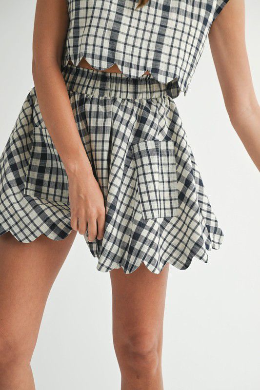 Mable Bold gingham plaid Top And Mini Skirt Set