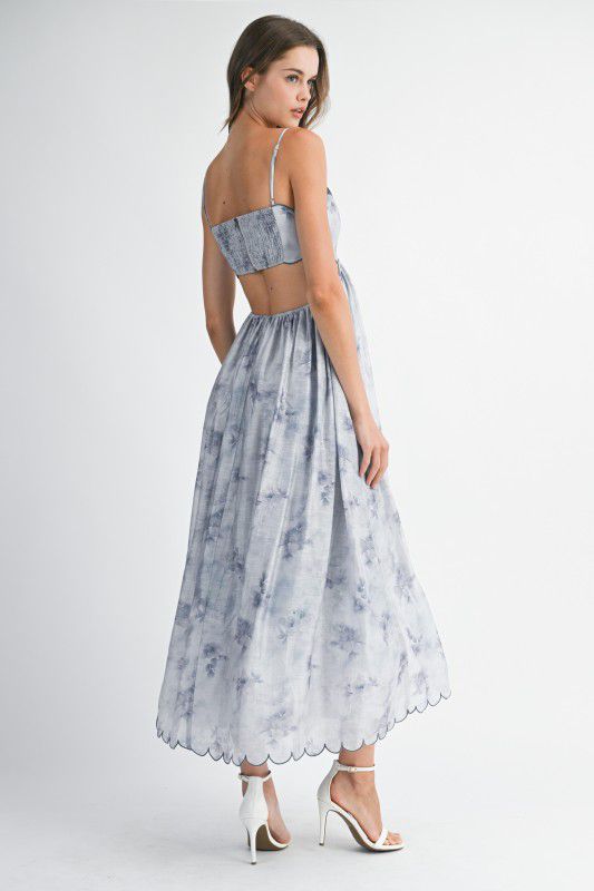 Mable Floral Print Contrast Scallop Edge Midi Dress