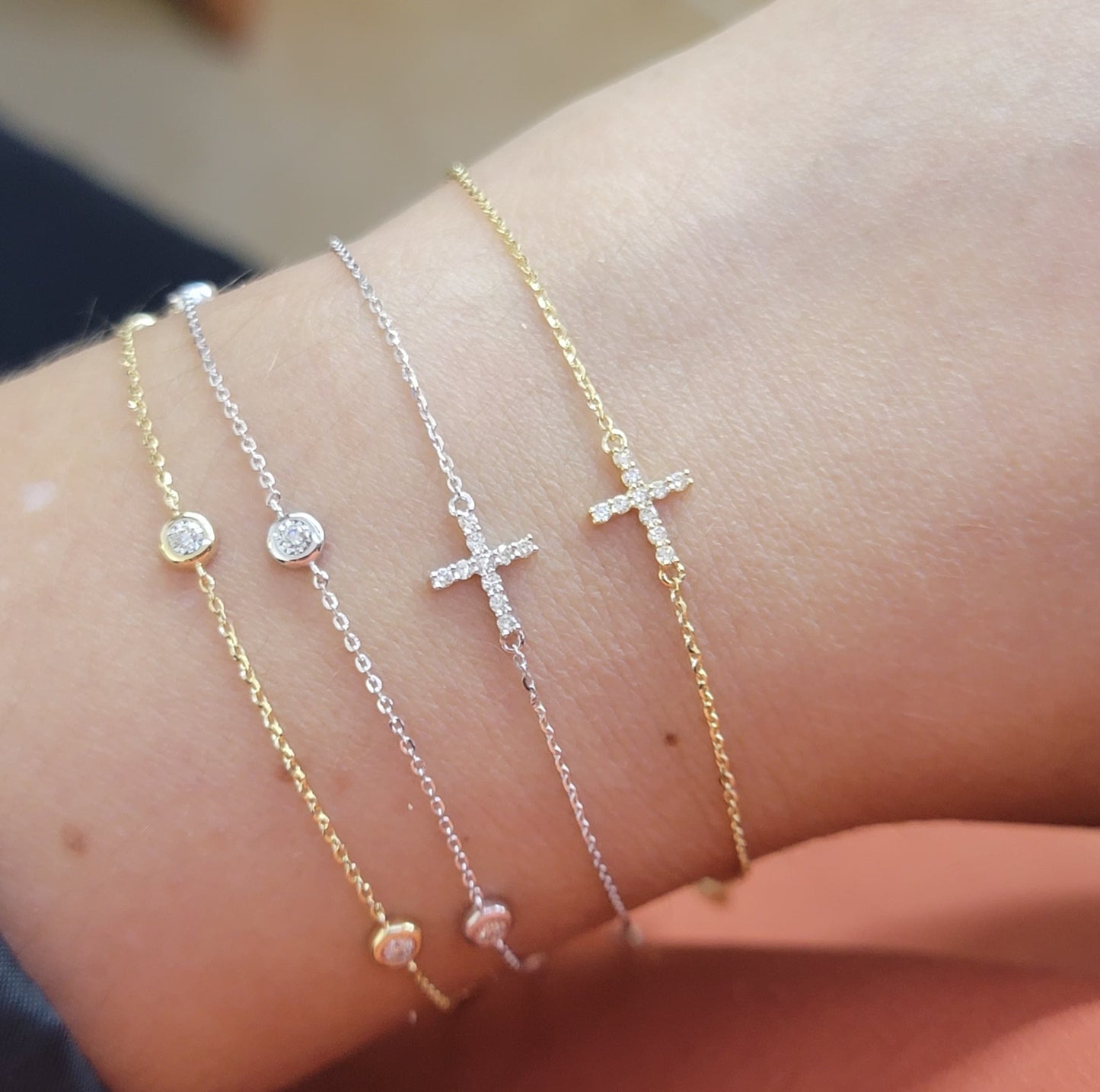14k Yellow Gold with Cross Diamond Bracelet