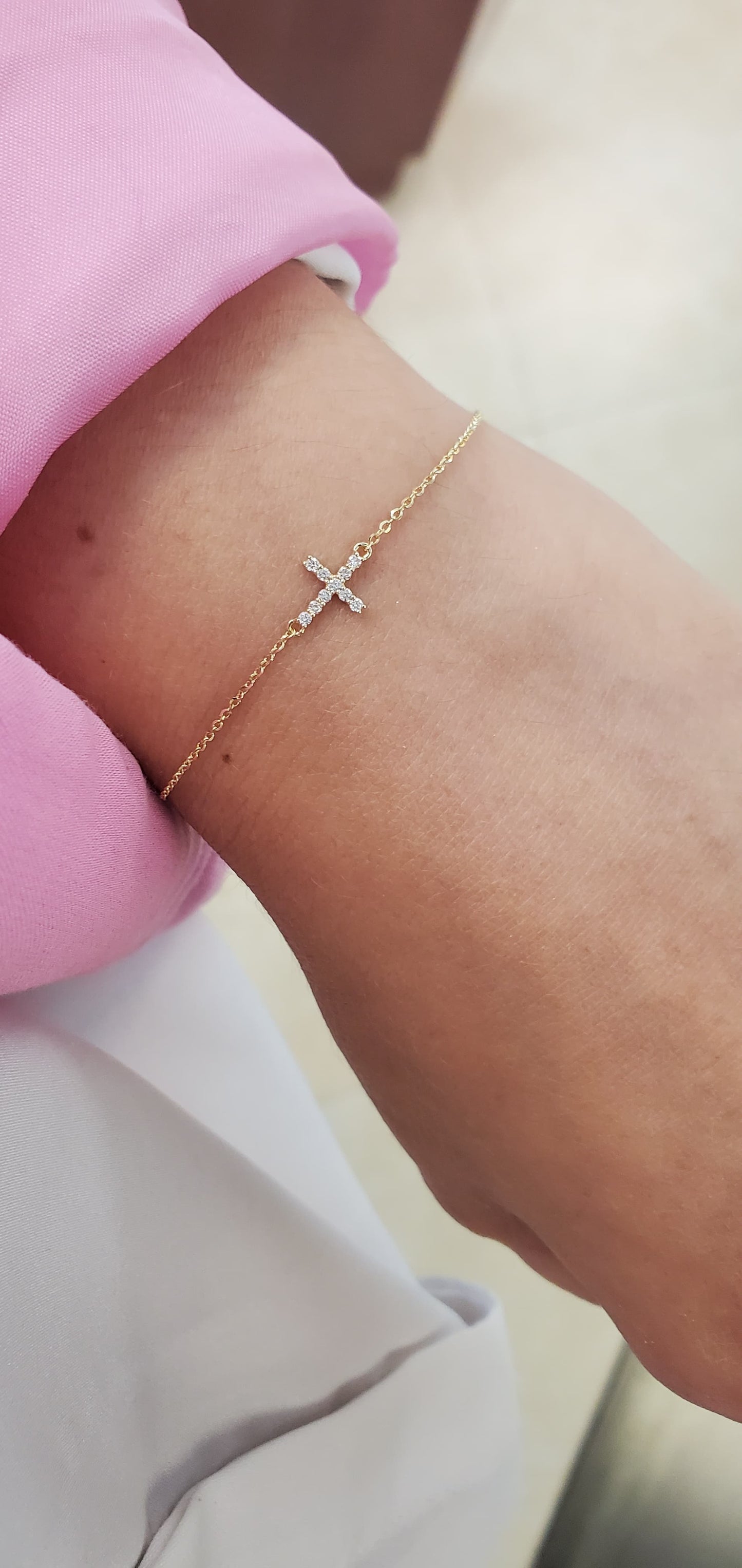 14k Yellow Gold with Cross Diamond Bracelet