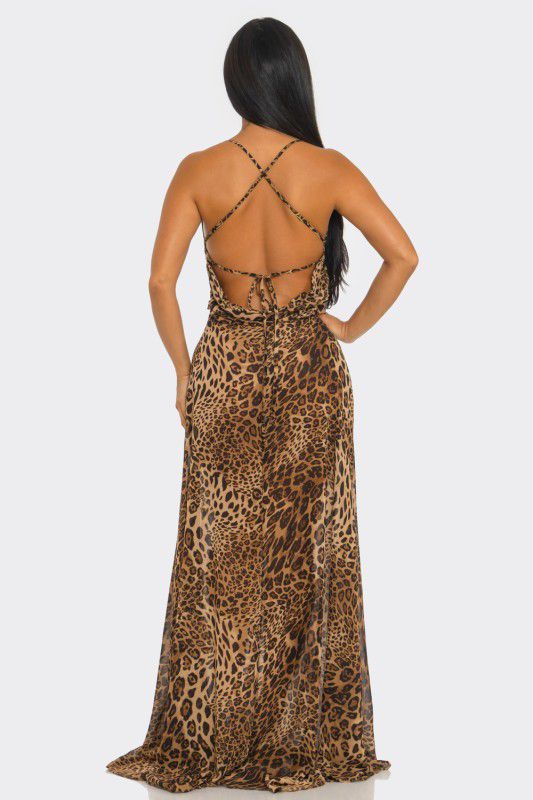 H&Y Leopard Print Casual Suspender Dress