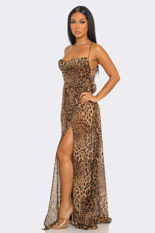 H&Y Leopard Print Casual Suspender Dress