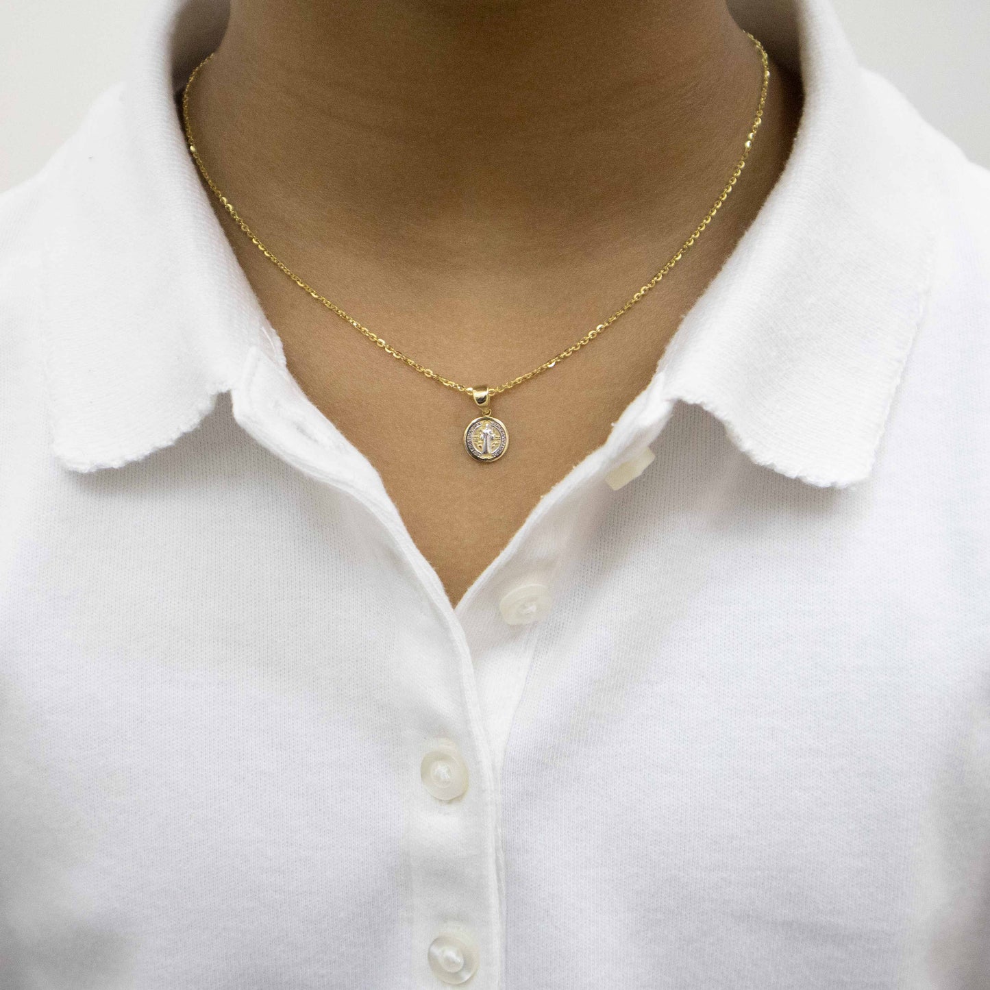 14K Two Tone Small St Benedict Pendant