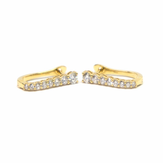 18K Yellow Gold Diamond Square Hoop Earrings