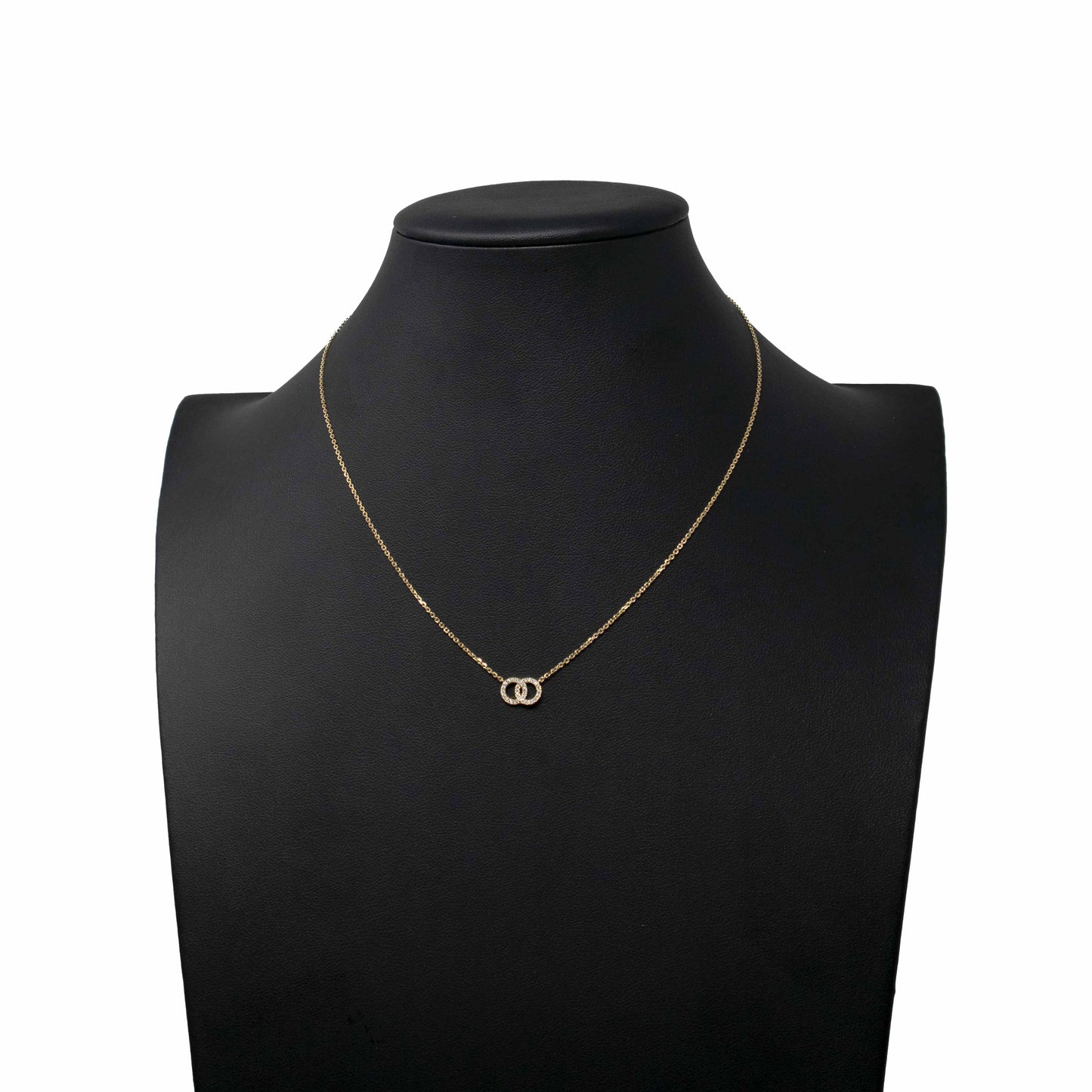 18K Yellow Gold Double Circle Diamond Pendant Necklace