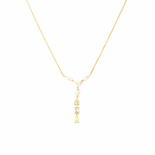 18K Yellow Gold Drop Y Shape Diamond Pendant Necklace
