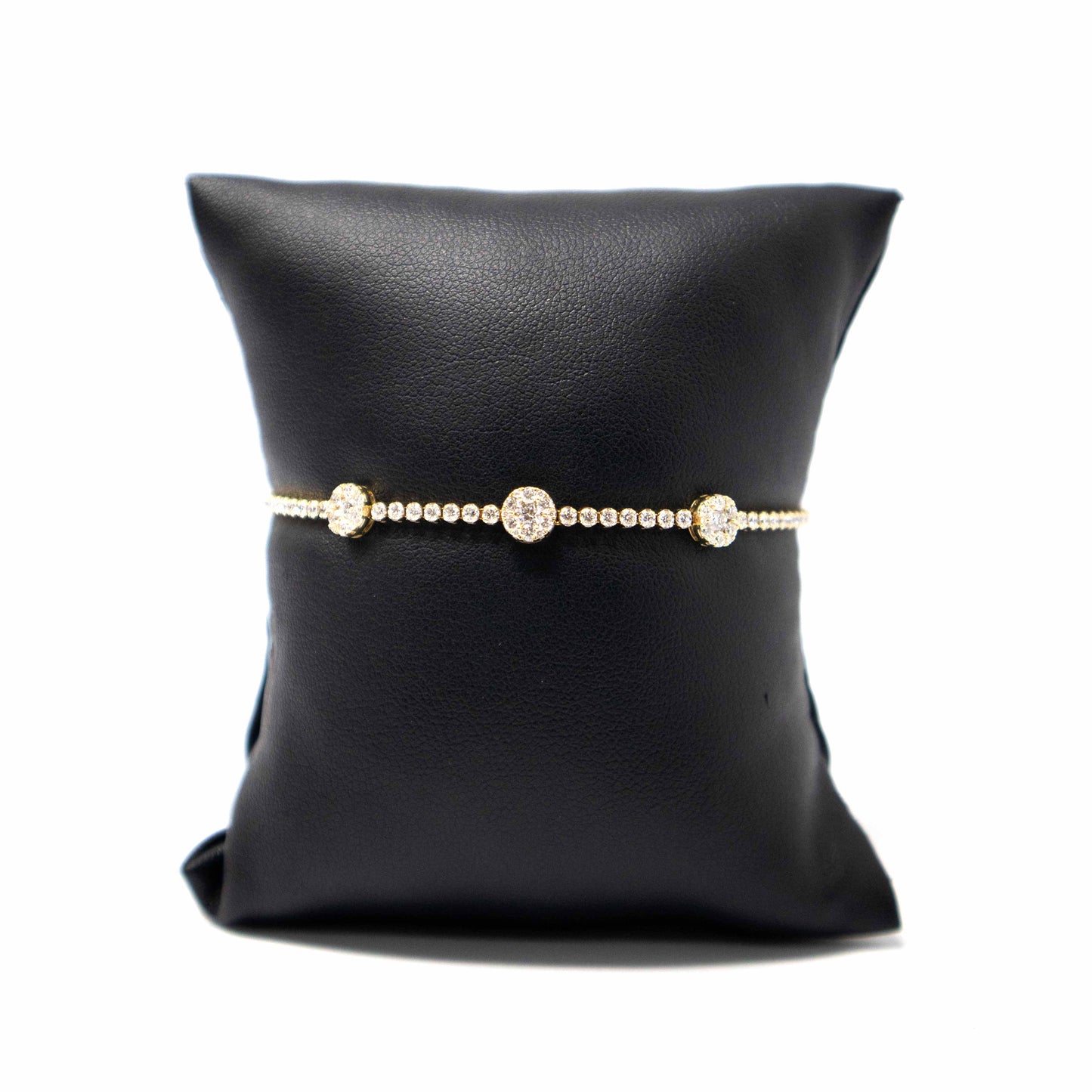 14K Yellow Gold Diamond Tennis Bracelets With 3 Clusters