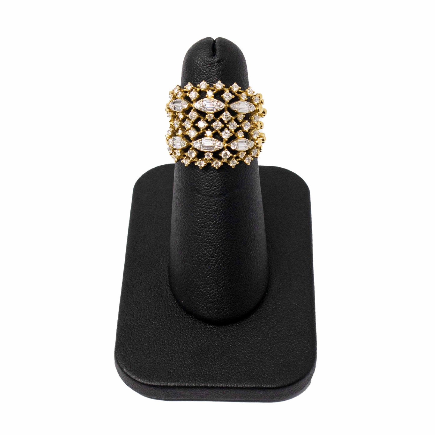 18K Yellow Gold and Diamond Mesh Ring