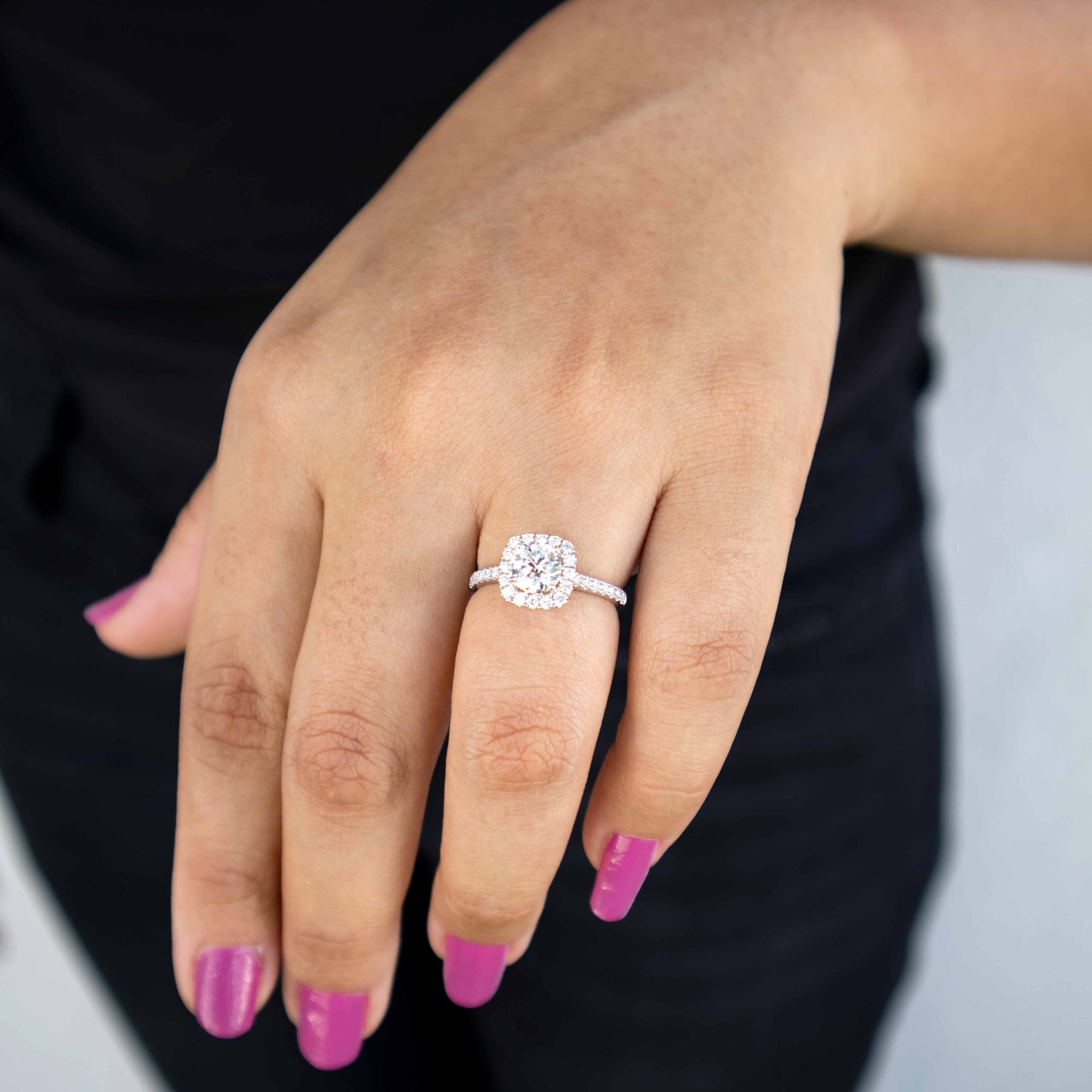 18K White Gold and Diamond Halo Engagement Ring