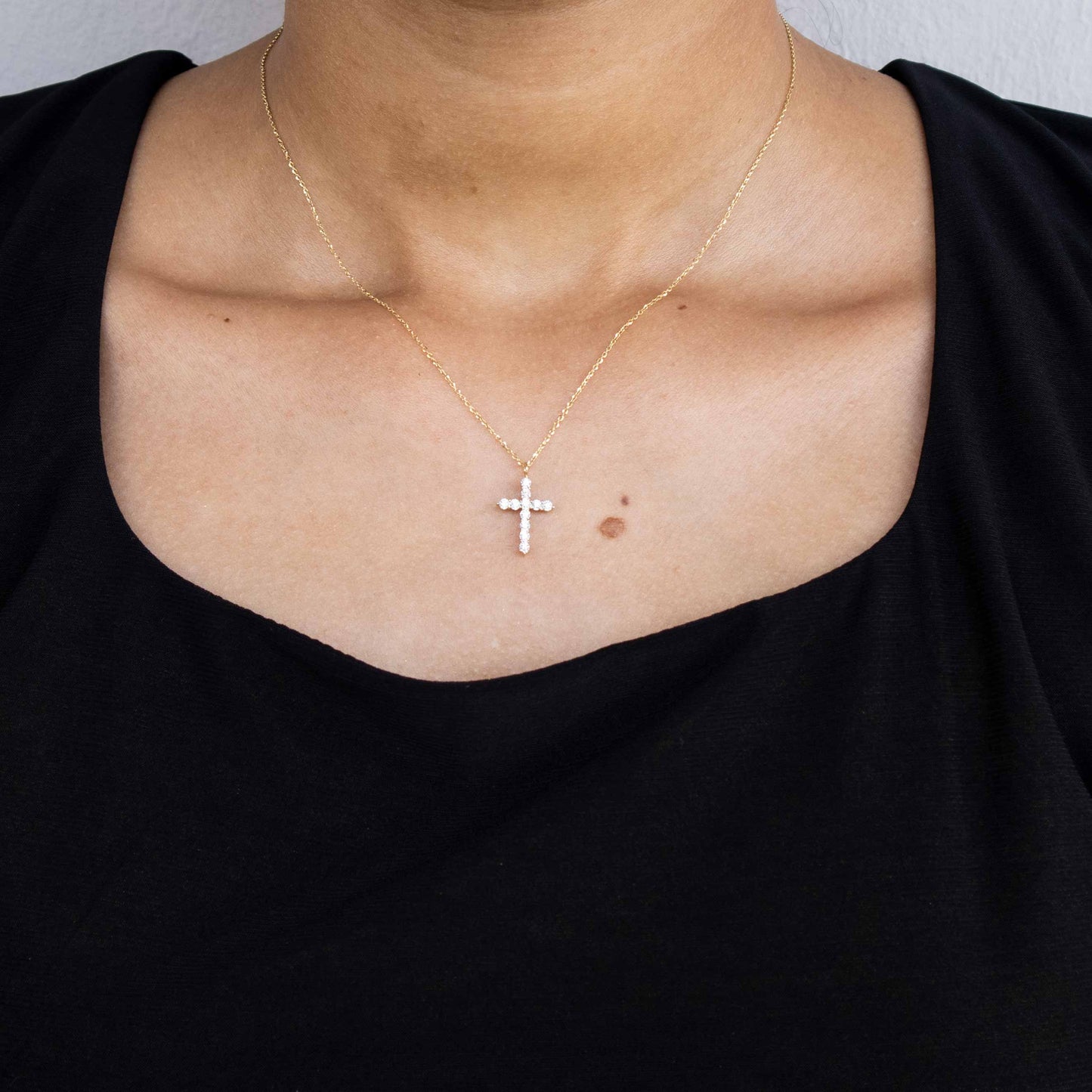14K Yellow Gold Diamond Cross Necklace