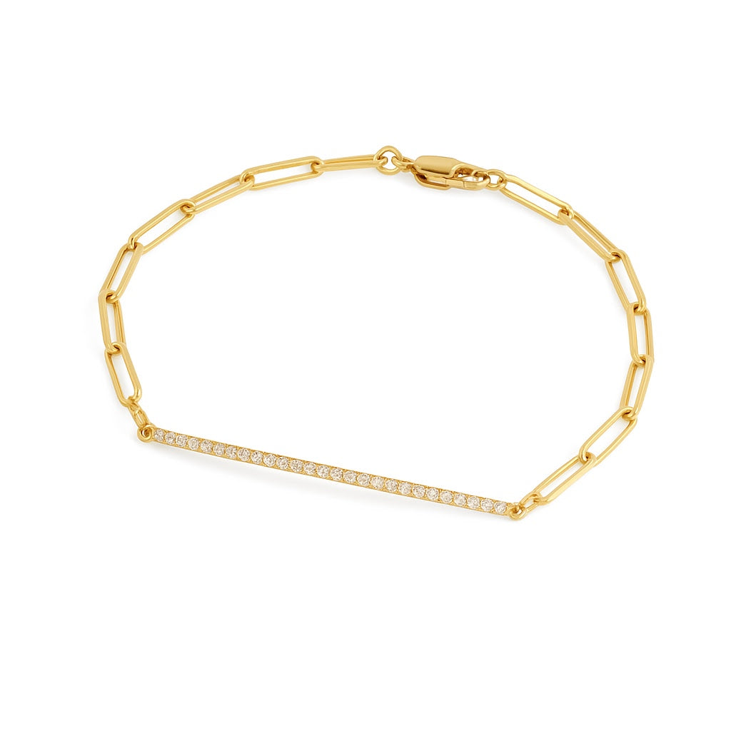 14K Yellow Gold Bar Paper Clip with Diamond Bracelet