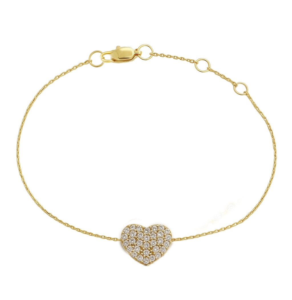14K Yellow Gold Heart Diamond Bracelet