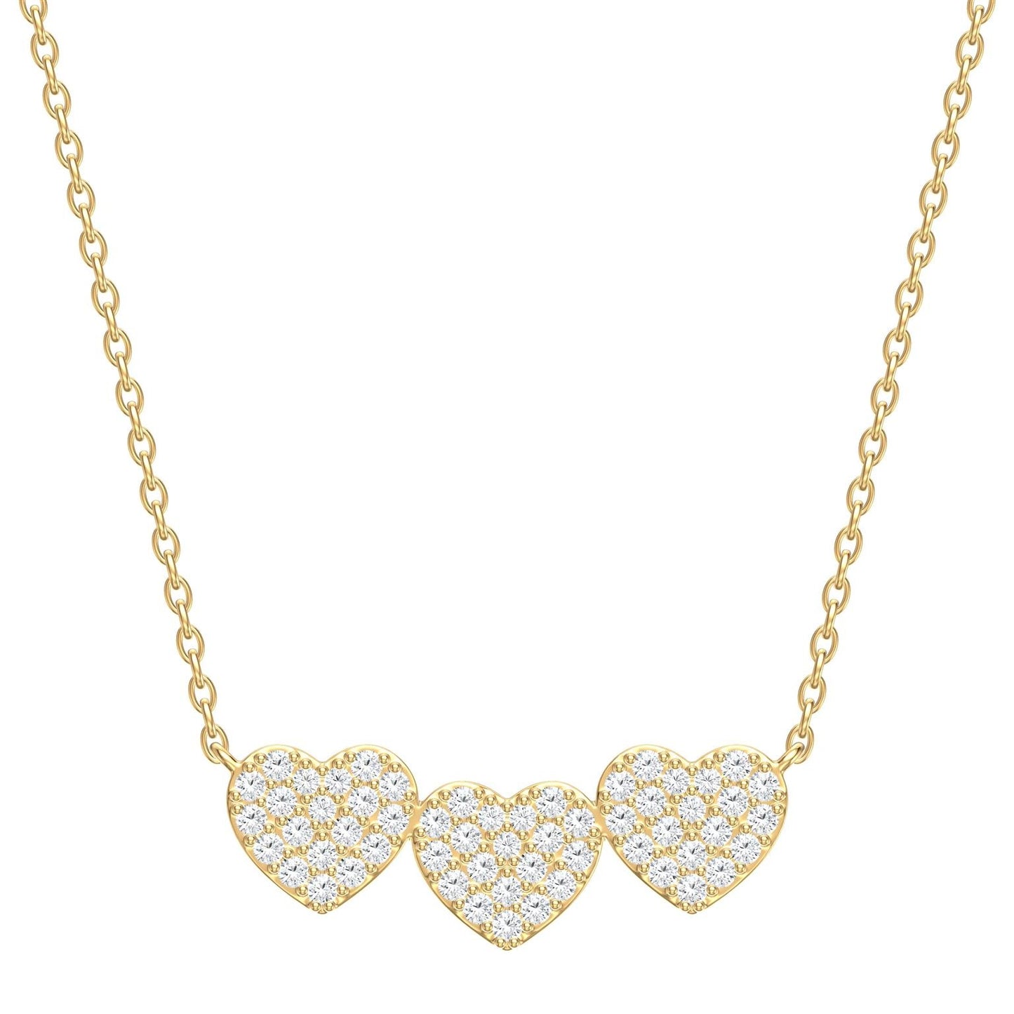 14K Yellow Gold 3 Hearts Necklace