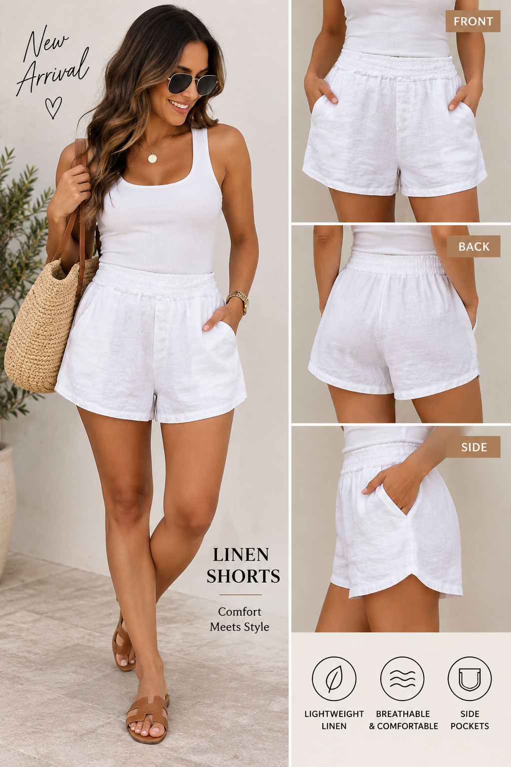 Milio-Milano Waistband Linen Shorts with Pocket Bottom