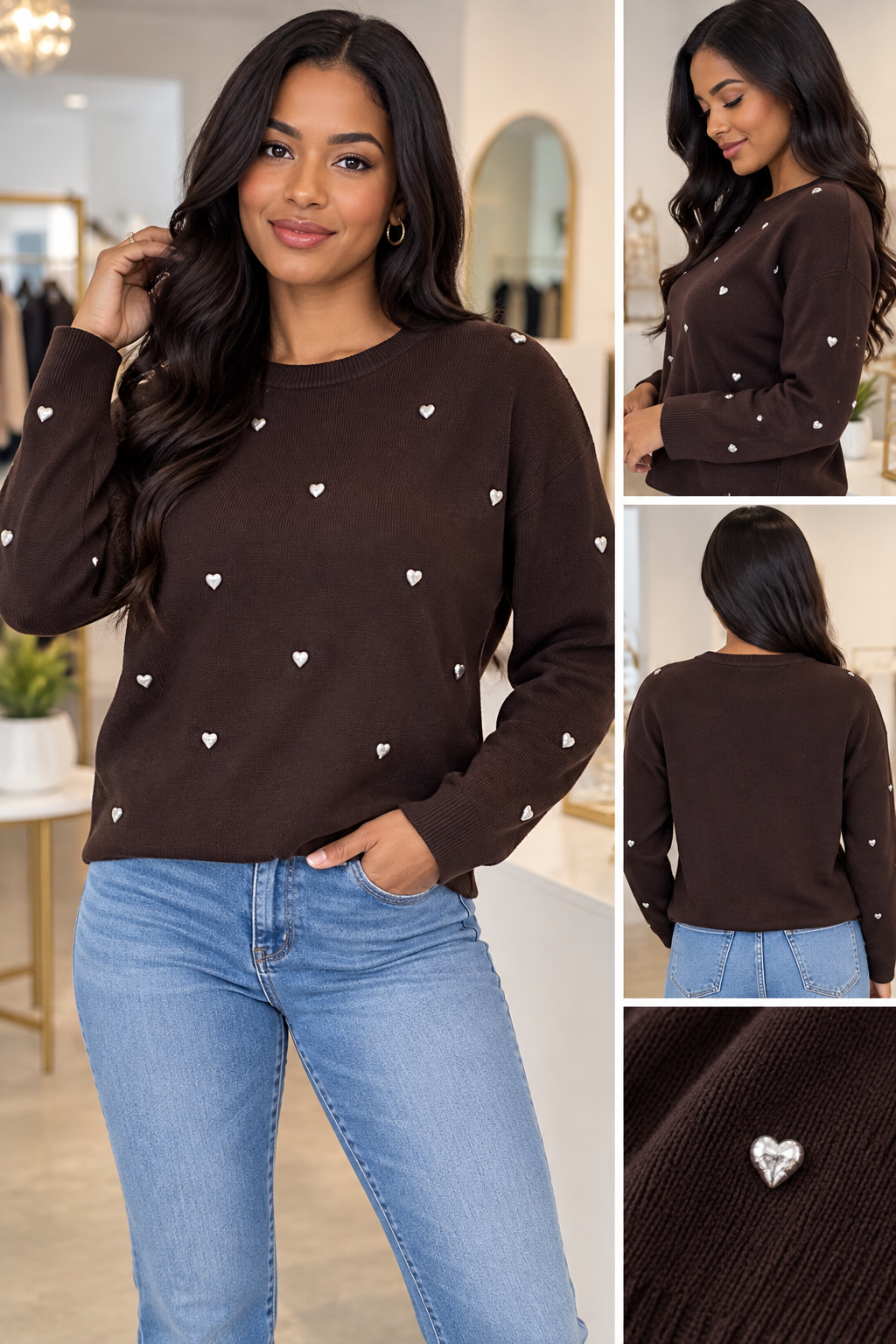 Dreamer Woman Chocolate Heart Detail Sweater Top