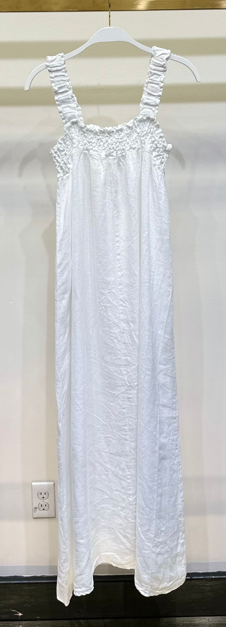 Milio Milano Linen Ruched Chest & Strap Maxi Dress S Milio Milano Linen Ruched Chest & Strap Maxi Dress S
